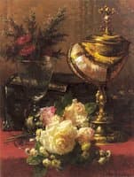 A Bouquet of Roses and Other Flowers in a Glass Goblet