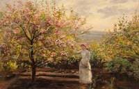 Spring Landscape with a Woman Picking Blossom