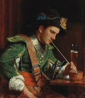 A Soldier Smoking a Pipe in an Interior