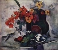 Still Life with Red Flowers and Green Tray