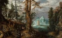 Forest Scene with Hunters