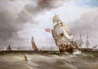Off Portsmouth, in the Distance Nelson's Flagship, the 'Victory'