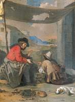 Two Seated Figures with a Dog