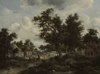 A Wooded Landscape with travelers on a Path through a Hamlet