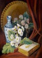 Still Life of a Blue and White Vase, a Prayer Book, Flowers and a Brass Tray