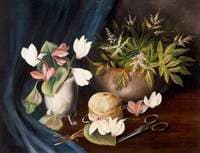 Still Life of Cyclamen, Astilbes and Scissors