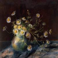 Still Life of Long-Stemmed Daisies in a Vase