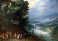 Figures beside a River Landscape