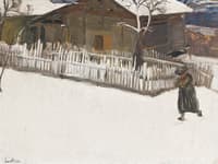 Winter landscape in front of a small chalet