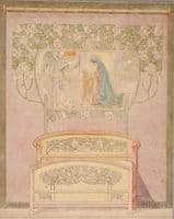 Bed and curtain with an Annunciation