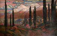 Town in the Mountains with Poplars
