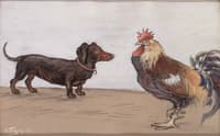 Dachshund and Rooster