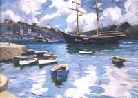 Harbour Scene with Large Sailing Vessel and Small Craft