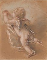 Winged Cherub Seen from the Back with Upraised, Clasped Hands
