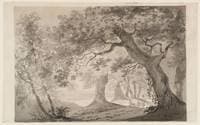 A Woodland Road with Figures under Large Trees