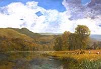 Welsh River Landscape with Harvesters