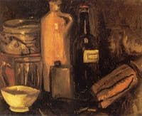 Still Life with Earthenwear, Glass of Beer and Bottles