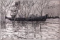 An Illustration for Nikolai Nekrasov's Poem "Grandpa Mazai and Hares"