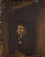 Woman Leaning Out a Half Door