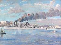The Surrender of the 'Goeben': Passing the German Embassy, Constantinople, Flying the White Flag
