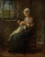 A Young Girl Sewing, Seated at a Window