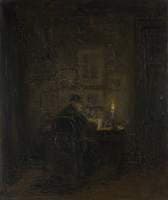An Old Man Writing by Candlelight