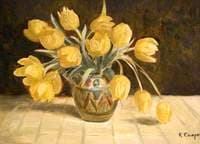 Yellow Tulips in a Ceramic Jug