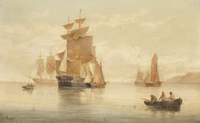 Shipping off Coast:  Fishermen Hauling Nets