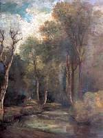 Woodland Scene with a Stream, a Man and a Dog
