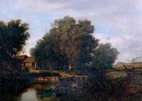 Farm Buildings and a Pond