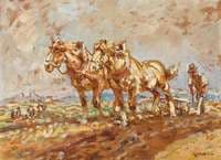 Ploughing Farmer with Two Horses