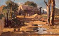 A Barn, Trees, Puddles