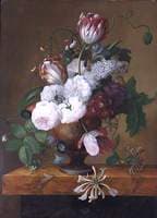Tulips, Honeysuckle, Peonies and Roses in an Urn