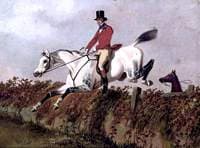 Gentleman on a Grey Horse Taking a Fence