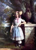 A Girl Standing by a Pedestal