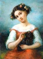 Girl Crowned with Roses, Holding a Dog