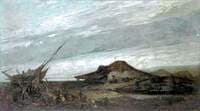 House on the Shore with Figures by a Grounded Boat