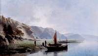The Shore of a Lake with Boats and Figures