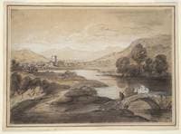 Upland Landscape with River and Horseman Crossing a Bridge
