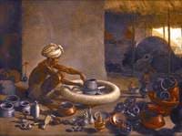 Potter Engaged in Throwing a Pot on a Wheel