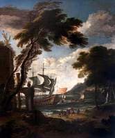 A Seaport with Men o' War, Boats and Figures