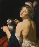 A Young Woman Playing with a Cat