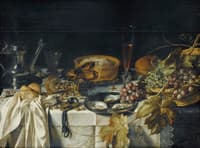 Still Life with a Pie, Basket of Grapes, Pitcher and Watch