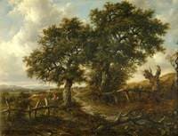 Landscape with Trees and Figures in the Foreground, a Church in the Distance
