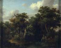 Landscape: Cottage by a Brook with a Boy on a White Horse which is Drinking