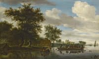 The River Lek With A Rowing Boat And Cattle Ferry, And Liesvelt Castle In The Distance