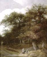 Wooded Landscape: Figures by a Ford