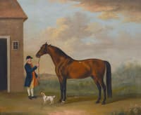 Henry Compton's Chestnut Hunter With Its Groom Outside A Stable