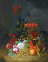 Still Life with Roses and Other Flowers, Plums, Grapes, Apricots and Gooseberries
