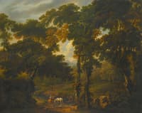 Woodland Scene with a Horseman Crossing a Stream